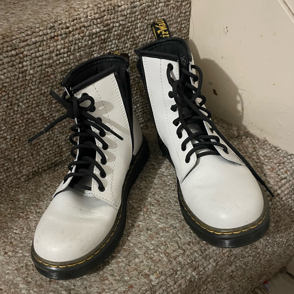 White Dr. Martens smooth leather lace up boots, size 5